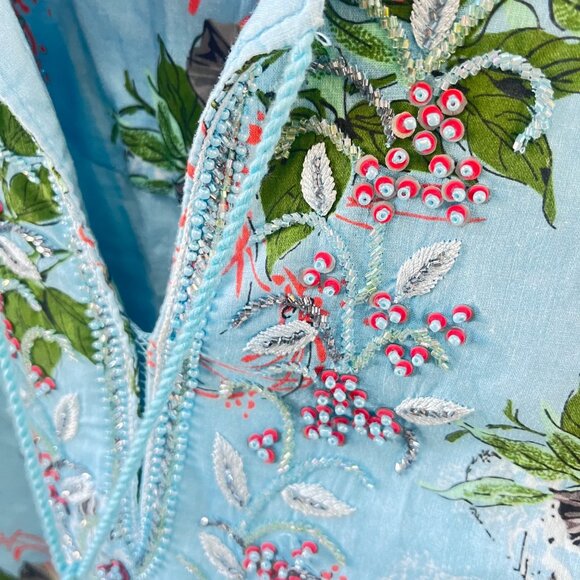 Bella Tu Embroidered Light Blue Floral Tunic Dress W/ Tassels & Bead Trim - Sz. - Picture 2 of 8